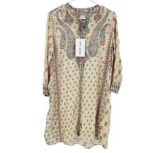 Ritu Kumar Kurti Kesari Shirt Dress Yellow Floral Paisley Button Front NWT Sz M